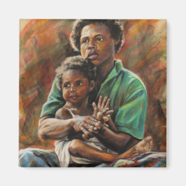 Mor och dotter i Papua Nya Guinea Magnet