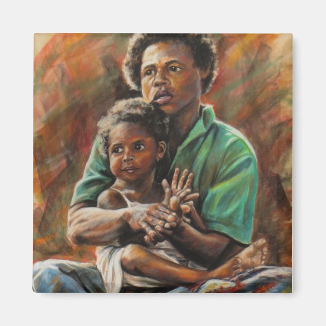 Mor och dotter i Papua Nya Guinea Magnet (Framsidan)