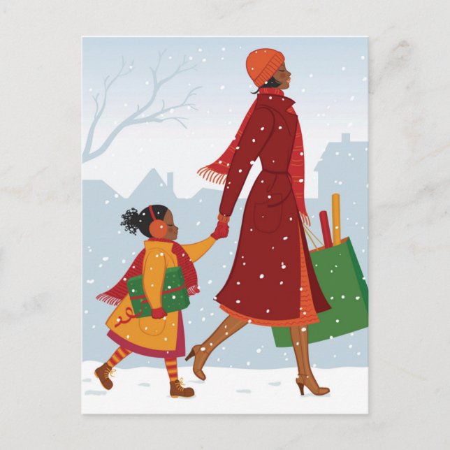 Mor och dotter med gåva och shopping bag vykort (Framsida)