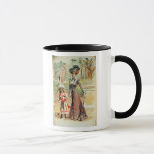 Mor och dotter på en gå (färglithoen) mugg