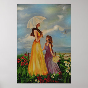 Mor och dotter utanför i en härlig dag! poster