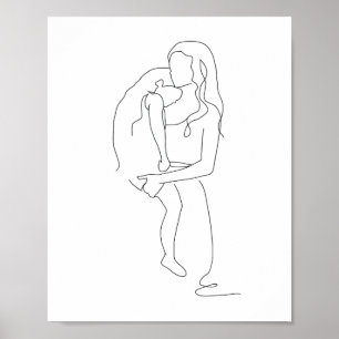 Mor och dotterkonst, Line Teckning, konst Poster