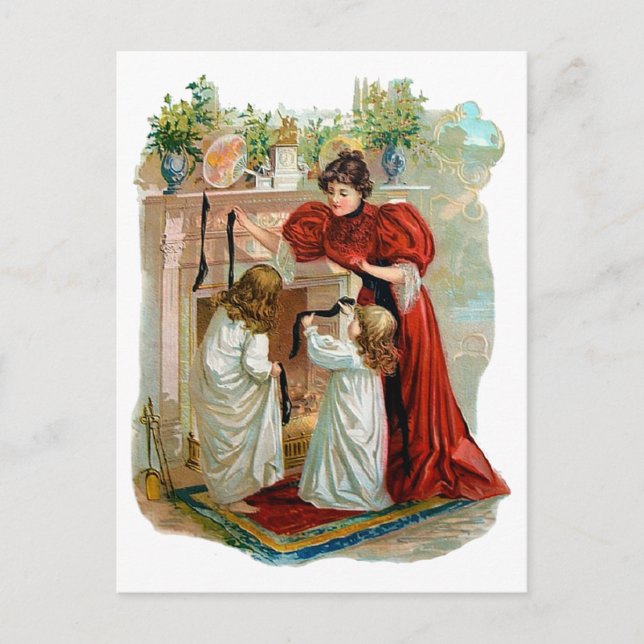 Mor och döttrar på natten före jul helg vykort (Framsida)