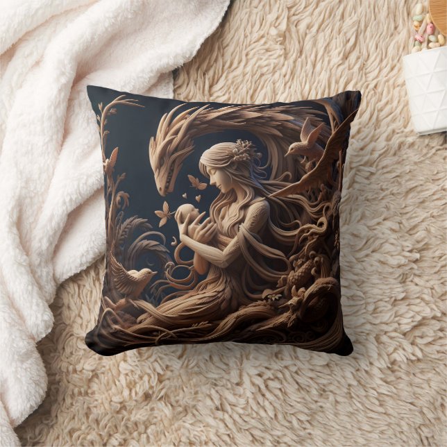 Mor och Dragon Embrace i Whimsical Forest Kudde (Filt)