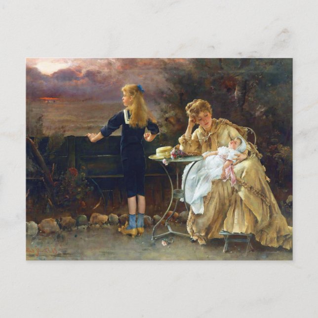 Mor och hennes barn av Alfred Stevens Vykort (Framsida)