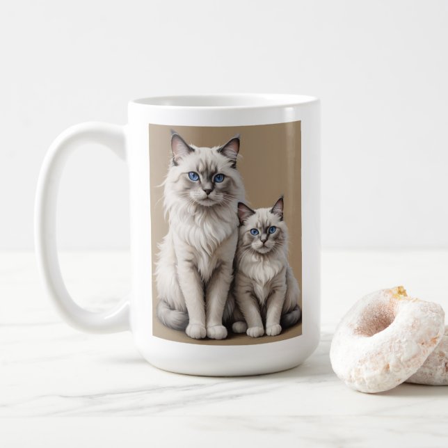 Mor och Kitten Ragdoll Cat Artwork Heartwarming Kaffemugg (Med munk)