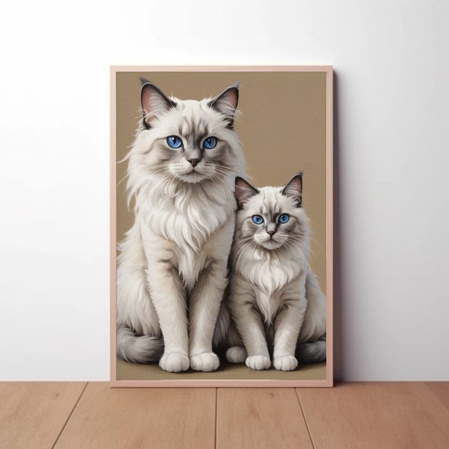 Mor och Kitten Ragdoll Cat Artwork Heartwarming Poster (Skapare uppladdad)