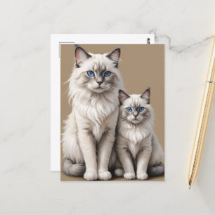 Mor och Kitten Ragdoll Cat Artwork Heartwarming Vykort