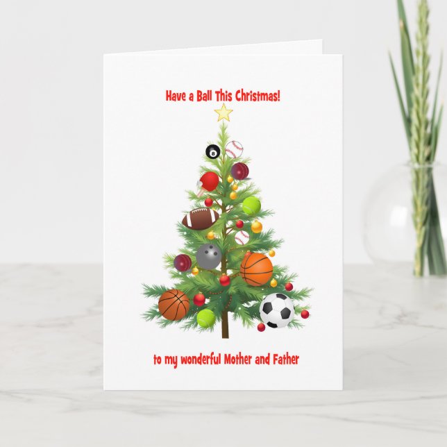 Mor och Pappa jul Träd med Bollar Helgkort (Framsida)