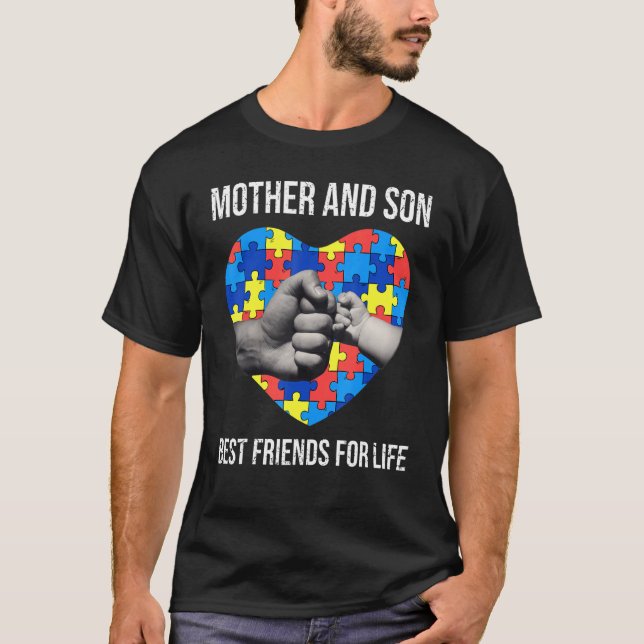 Mor och son bästa vänner för livstidsautism Mamma  T Shirt (Framsida)