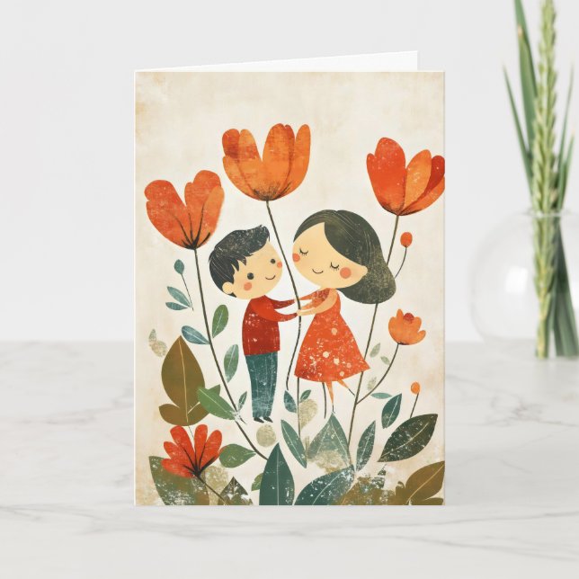 Mor och Son Flowers Cute Helgkort (Framsida)