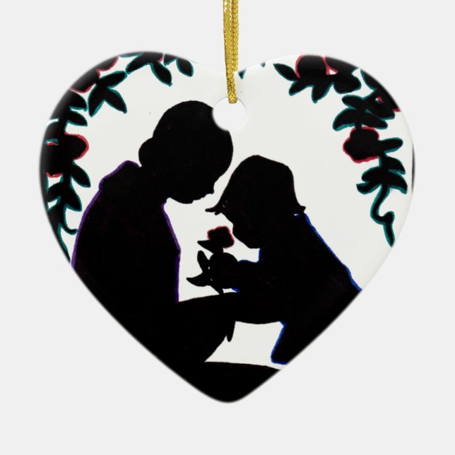 Mor och son julgransprydnad keramik (Framsidan)