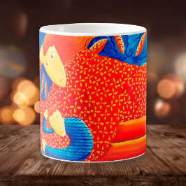 Mor och son med guldfisk Modern konst målning Kaffemugg