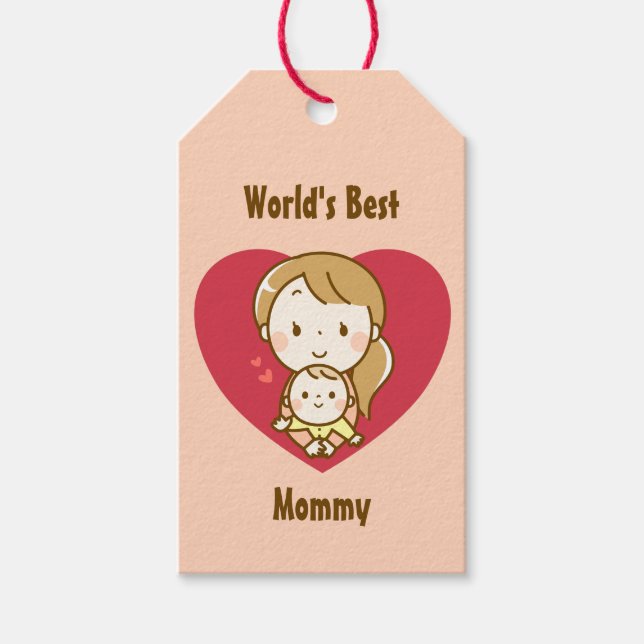 Mor och söt kawaii tecknad mors dag presentetikett (Framsidan)