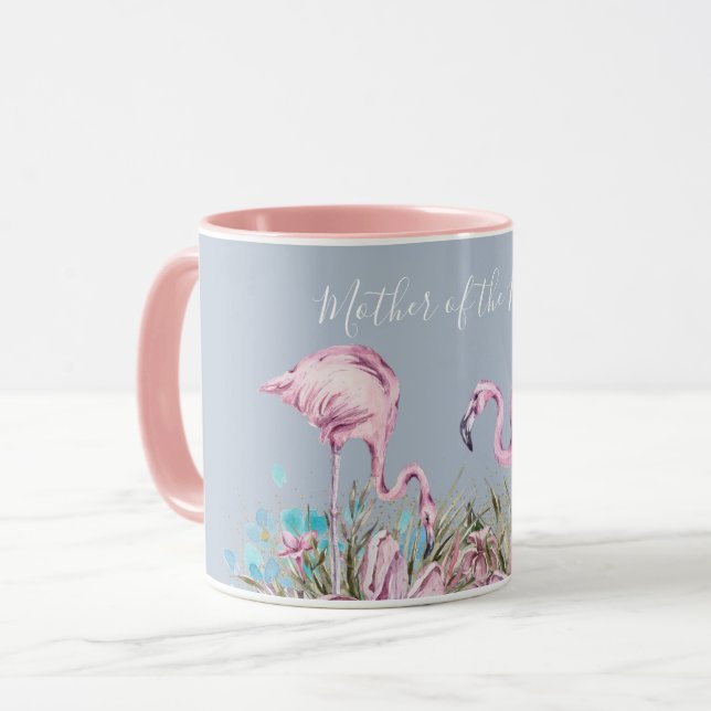 MOR-OF-BRIDE Blushing Flamingo Tropical Bröllop Mugg (Framsida vänster)