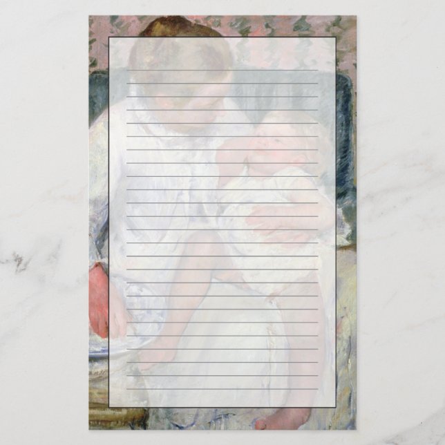 Mor omkring som tvättar henne sömnigt barn, 1880 brevpapper (Framsida)