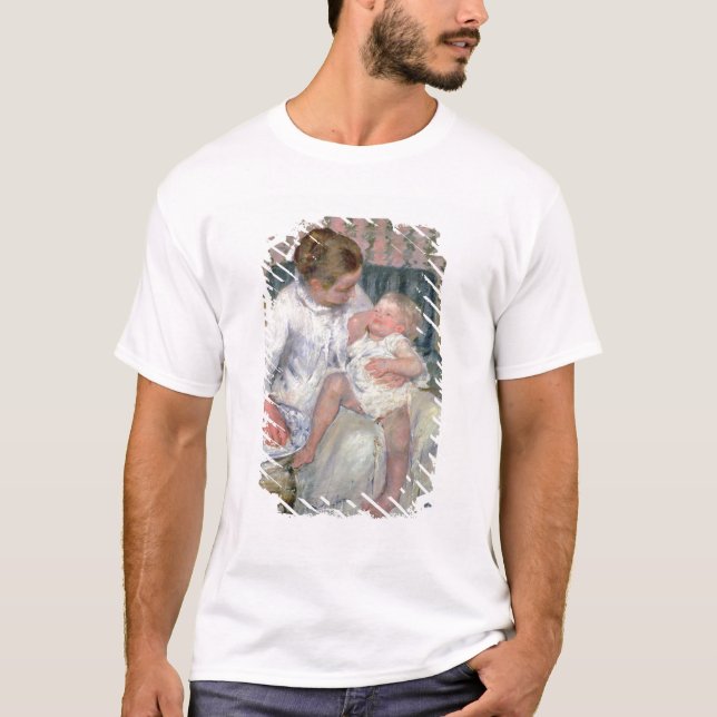 Mor omkring som tvättar henne sömnigt barn, 1880 t-shirt (Framsida)