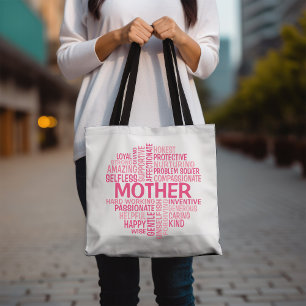 Mor Ord Cloud Tote Bag i skuggor av rosa Tygkasse