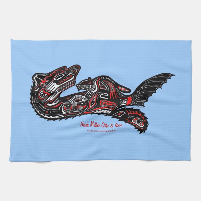 Mor Otter & Baby Haida Art Kitchen Tea-Towel Kökshandduk (Horisontell)
