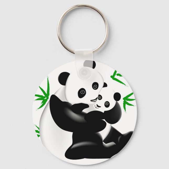 Mor Panda och Baby Panda Keychain Nyckelring (Framsida)