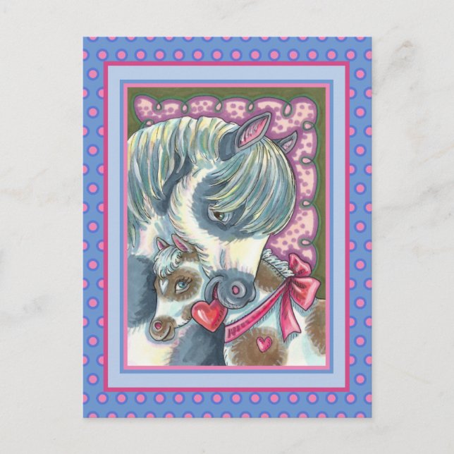 MOR PONY & VALENTINE FILLY, CUTE HORSE HELG VYKORT (Framsida)