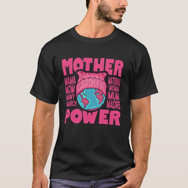 Mor Power Rosa Cat Hat Earth Mamma T Shirt (Framsida)