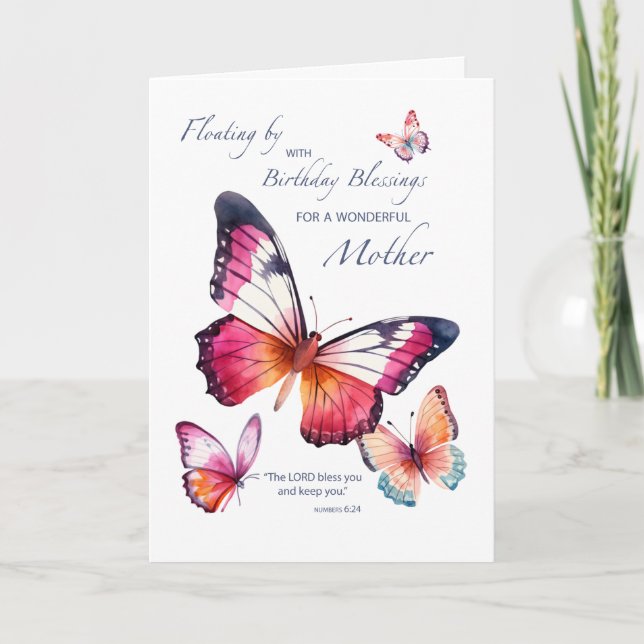 Mor Religiösa Birthday Watercolor Butterflies Kort (Framsida)