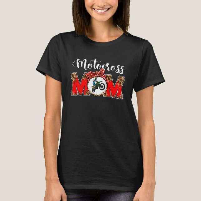 Mor:s dag Motocross Mamma Leopard Game Day Mamma L T Shirt (Framsida)