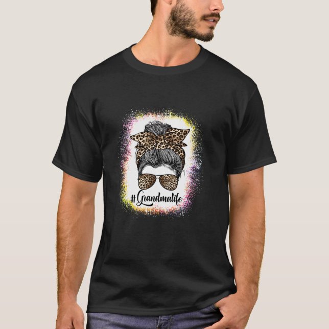 Mor s Day Bleached Leopard Messy Bun Grandma Li T Shirt (Framsida)