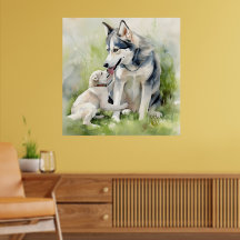 Mor Siberian husky Mamma Paint-bakgrund för Hund