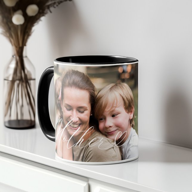 Mor skript Hjärtat tacksamt varje ögonblick av fot Mugg (Mother Script Heart Grateful Every Moment Photo Mug)