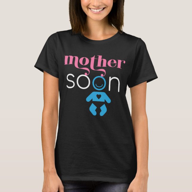 Mor snart kommande Pojke Rosa Blue White Roligt T Shirt (Framsida)