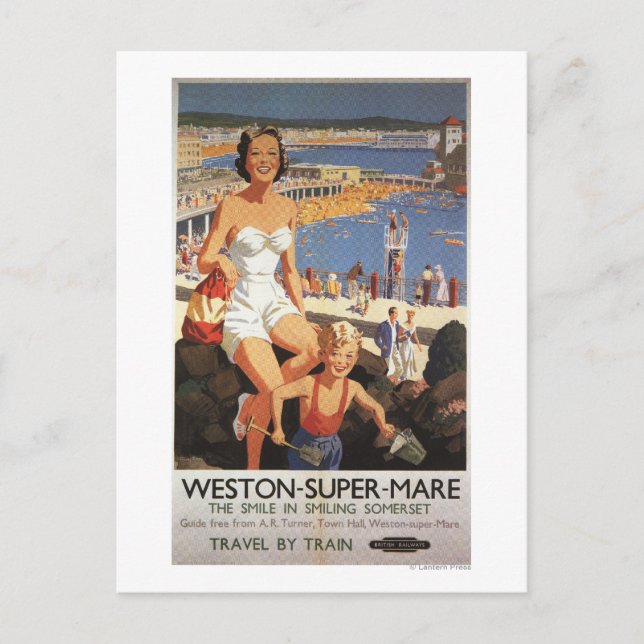Mor & Son på Beach-järnvägen Poster Vykort (Framsida)