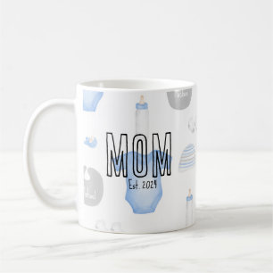 Mor-to-be Baby Namn-år Est. Svart text Kaffemugg