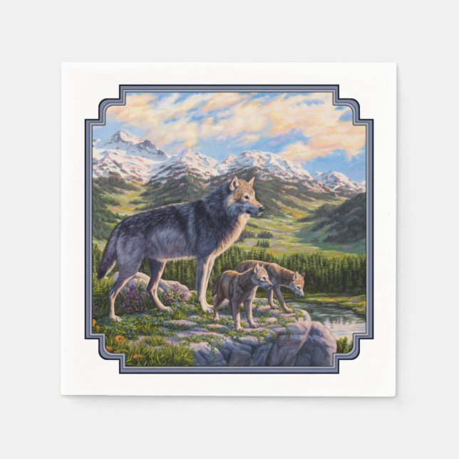 Mor Varg och Valper Bergsflodens Valley Pappersservett (Framsidan)