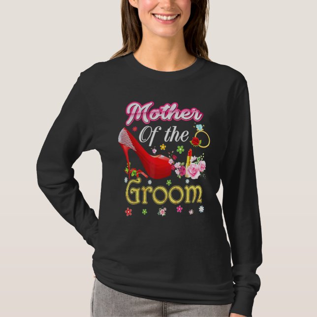 Mor vid Bröllop i Groom Lycklig, blomma Rosa T Shirt (Framsida)