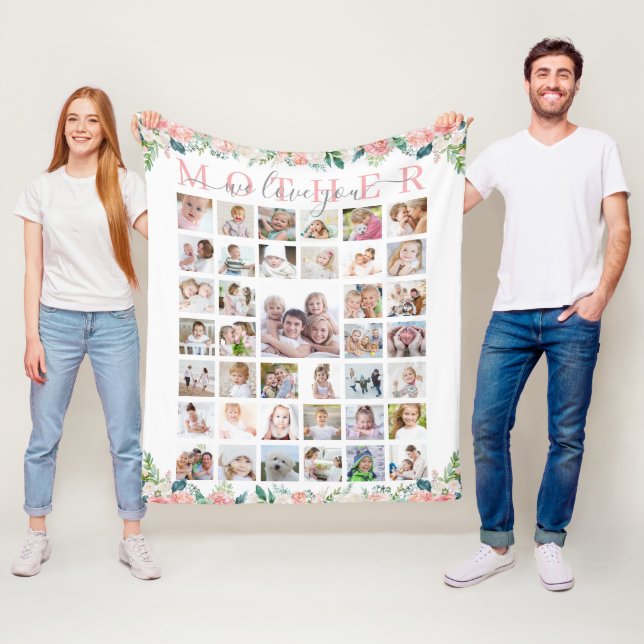 Mor We Kärlek You 39 Photo Handskriftlig Blommigt Fleecefilt (På plats)