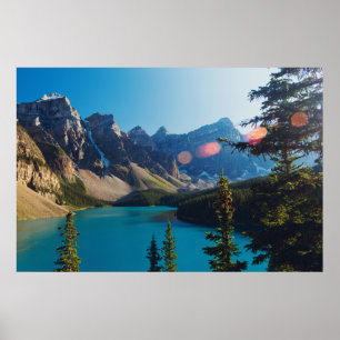 Moraine för sommarsolnedgång sjö, Kanada Poster