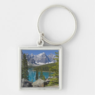 Moraine Lake, Kanadensiska Klipporna, Alberta, Kan Fyrkantig Silverfärgad Nyckelring