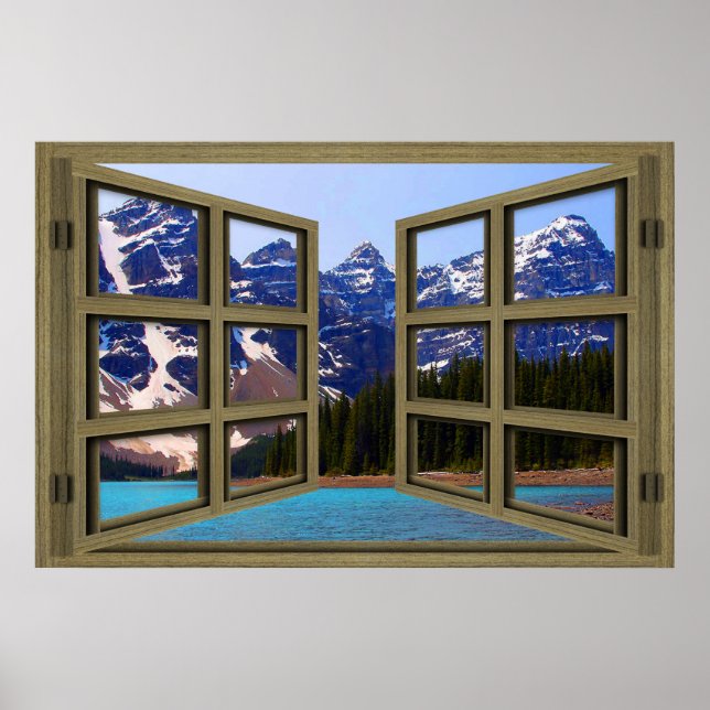 Moraine Sjö Brown Wood 6 Pane Open Window Poster (Framsidan)