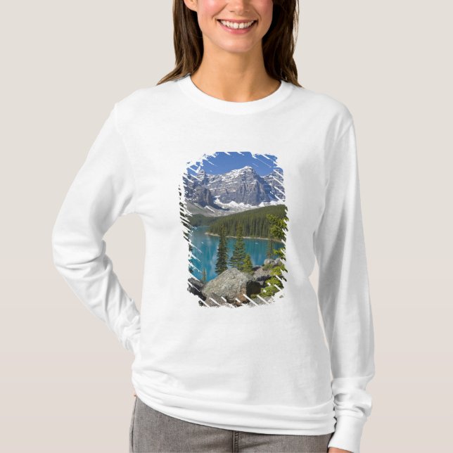 Moraine Sjö, Canadian Rockies, Alberta, Kanada T-shirt (Framsida)