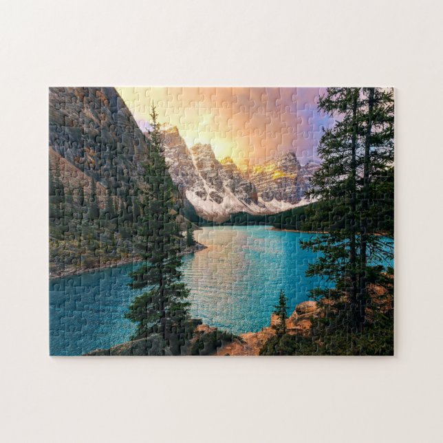 Moraine Sjö Sunset Jigszle Puzzle Pussel (Horisontell)