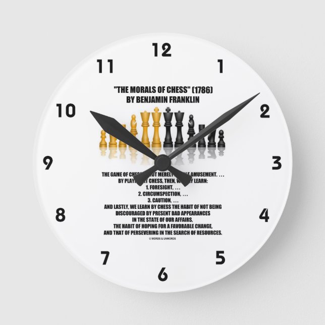 Moraler på Chess Benjamin Franklin Reflective Ches Rund Klocka (Framsida)
