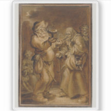 Moraliserande scen med gammal kvinna och man