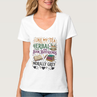 Moraliskt grå bokpojkvän örttete-romantik t shirt