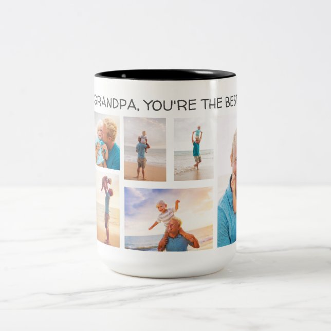 Morbarn Farfar Du är bäst 8 fotokollage Två-Tonad Mugg (Center)