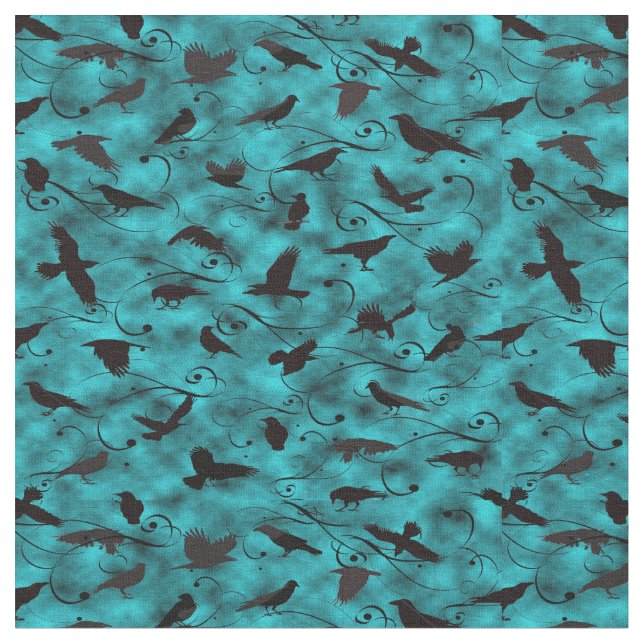 Mord av kråkor på blått tyg (Närbild)