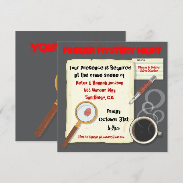 Mord Mystoppning Night Party-inbjudan Inbjudningar (Fram/baksida)