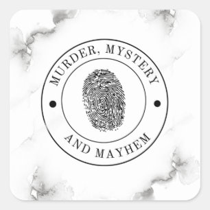 Mord och mysterier fyrkantigt klistermärke