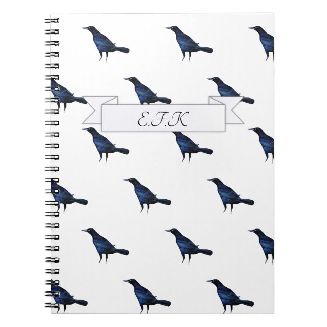 Mord på Kråkor Black Bird Mönster Print Monogram Anteckningsbok (Framsidan)